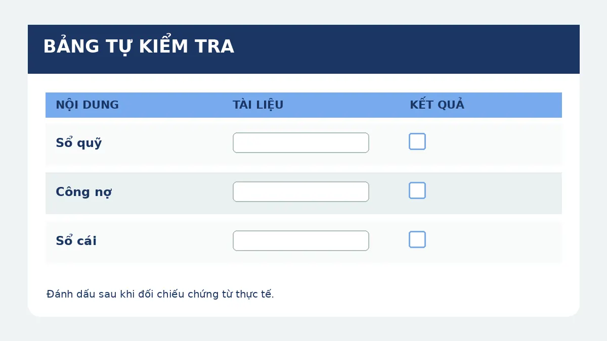 Bảng kiểm ghi nhận kết quả rà soát sổ sách